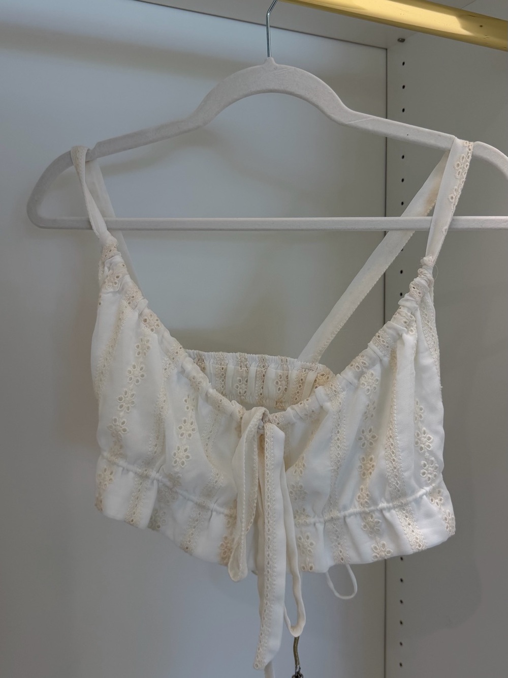 Women’s Cream Eyelet Tie-Front Crop Top